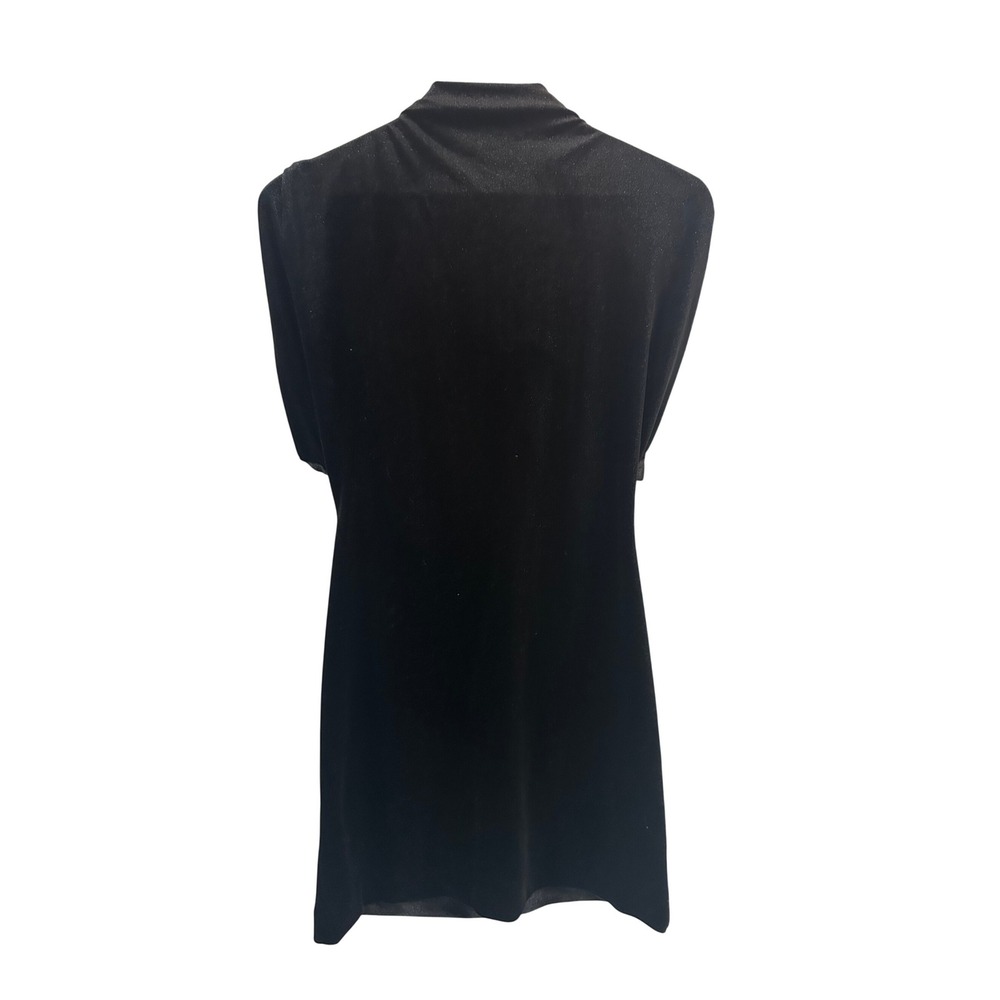 Zara Black Velvet Mock Neck Sleeveless Mini Dress Shoulder Pads Size Large